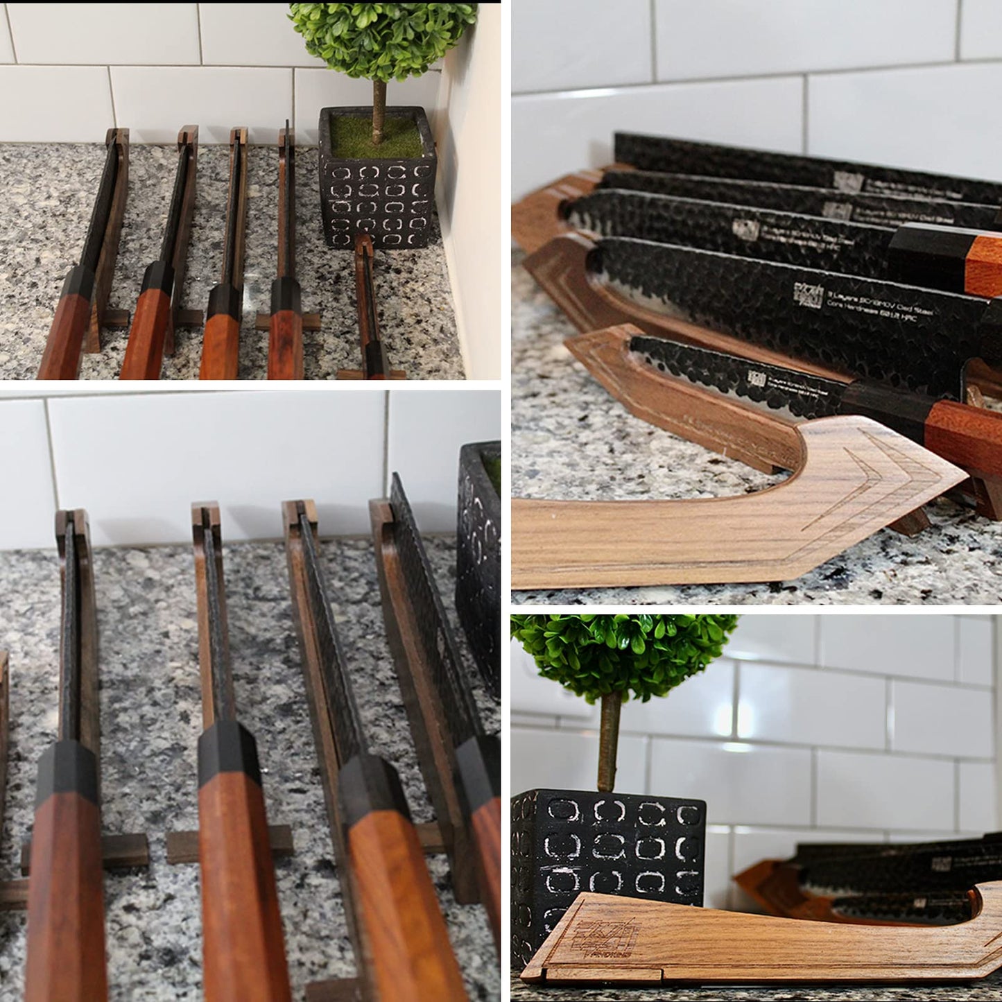 FINDKING Magnetic Edge Guard with Stand, Walnut Wood Blade Cover & Mini Knife Block for Counter Storage, Portable Protector for 5" Paring Knife