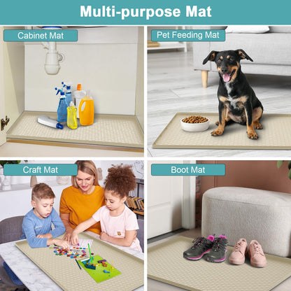 Under Kitchen Sink Mats and Protectors Waterproof, Silicone Under Sink Mat for 34" x 22" Cabinets, Under Sink Tray Organizer, Shelf Liner Cabinet Liner for Kitchen and Bathroom, Beige