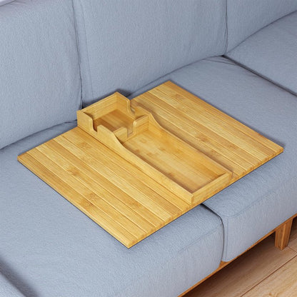 SpaceAid Bamboo Couch Cup Holder, Anti Falling Foldable Sofa Armrest Tray with Cup Holder, Couch Arm Side Table Organizer for Drink Cup Remote Snacks (Natural)