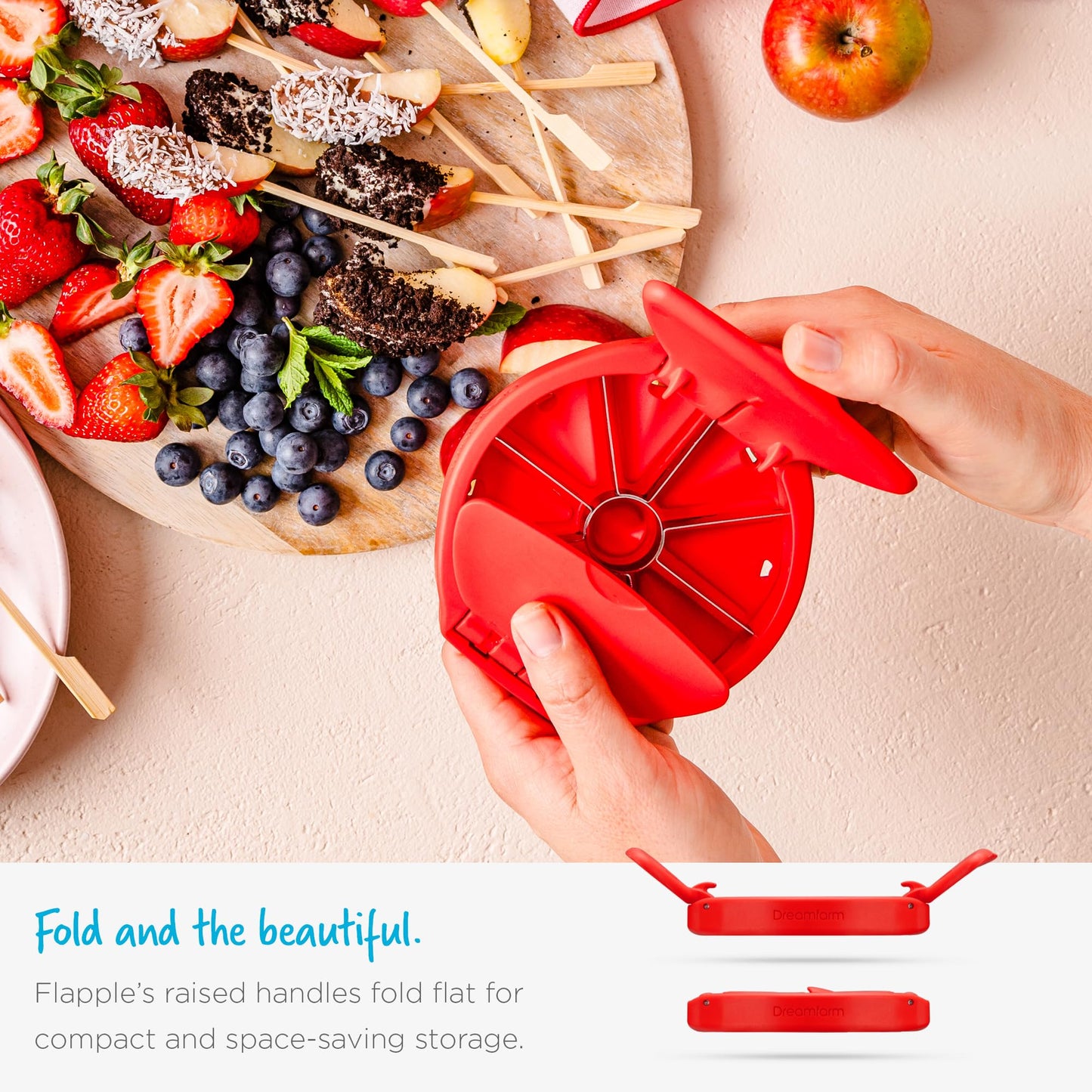 Dreamfarm Flapple Fold-Flat, Space-Saving Apple Corer & 8-Piece Apple Slicer - Red