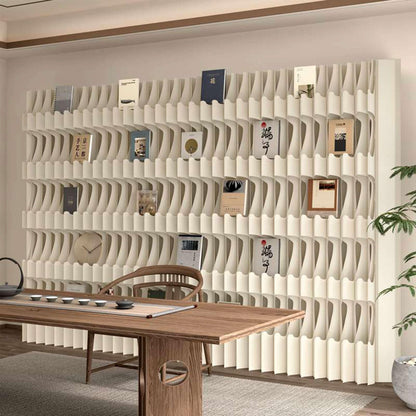 Paper Room Divider with Shelves Folding Room Divider Portable Room Partition Foldable Temporary Wall Retractable Folding Screen for Home, Office, Studio, Exhibition