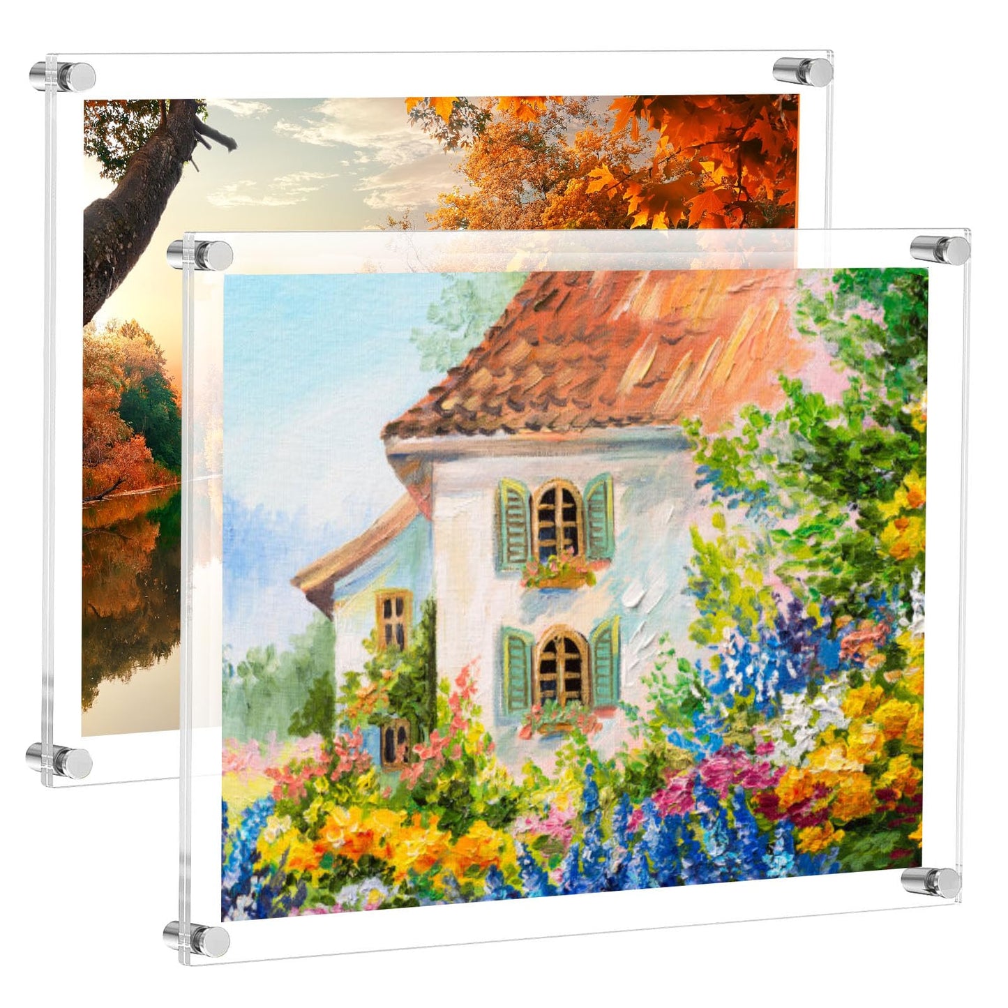 Luxy Float 8x10 Floating Acrylic Wall Frames 2 Pack, Clear Frameless Picture Frames with Standoff Mounts, Transparent Lucite Photo Display for Home, Office, Posters, or Art Prints