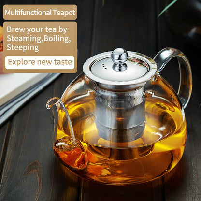 DOPUDO 40OZ (1200ML) Glass Teapot with Infuser Stovetop Safe, Clear Glass Tea Pot Kettle, Borosilicate Tea Pot with Infusers Filter for Loose Tea, Tea Kettle Dishwasher Safe