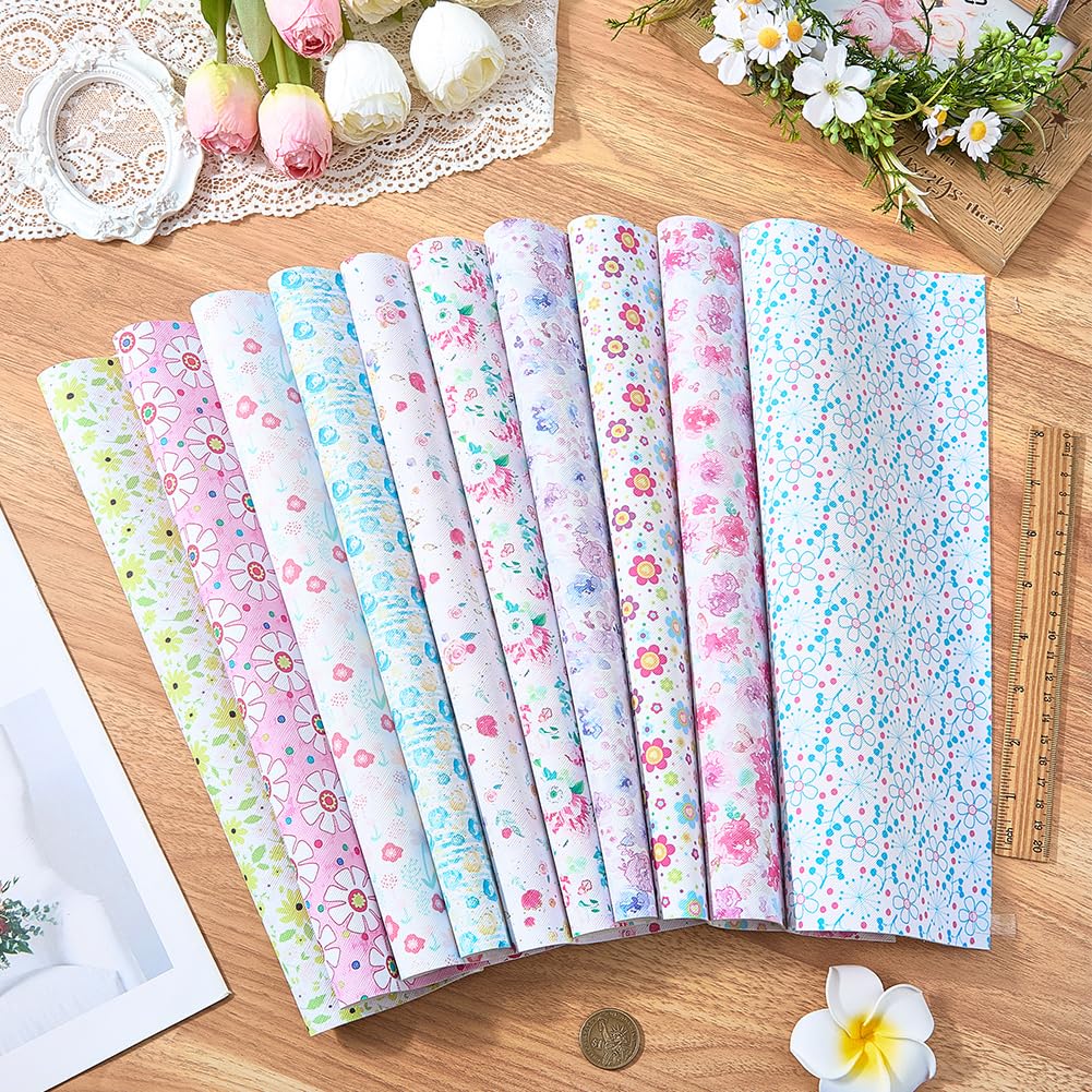 CALFOVERA 5PCS 12.8 x 7.8 Inch Floral PU Leather Sheets Blossom Synthetic Vinyl Leather Roll Waterproof Flower Pattern Leatherette Fabric for DIY Crafts Bow Earring Making Sewing Decorations
