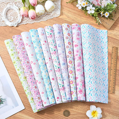 CALFOVERA 5PCS 12.8 x 7.8 Inch Floral PU Leather Sheets Blossom Synthetic Vinyl Leather Roll Waterproof Flower Pattern Leatherette Fabric for DIY Crafts Bow Earring Making Sewing Decorations
