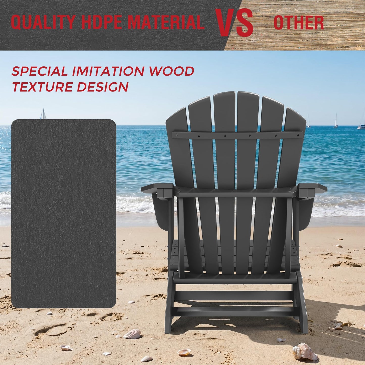 Costaelm Patio Conversation Set, Patio Chairs Set of 5 Balcony Firepit Furniture Outdoor Adirondack Square Table and Chair Backyard Furniture Set for Lawn Porch Pool Garden, Gray
