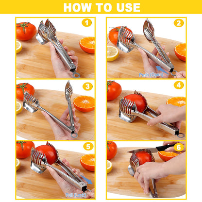 KAYCROWN Tomato Slicer Holder with Paring Knife Set, Stainless Steel Lemon Slicer Cutter for Slicing, Onion Holder for Slicing, Vegetable Cutter for Tomato, Lemon