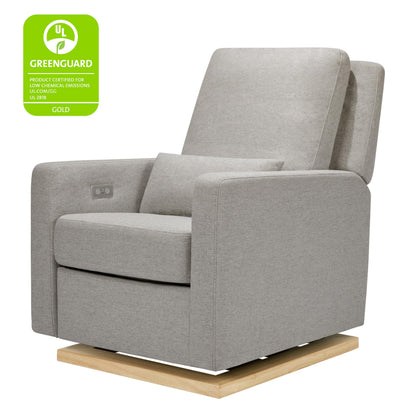 Babyletto Sigi Electronic Power Recliner & Swivel Glider with USB Port in Performance Gray Eco-Weave with Light Wood Base, Water Repellent & Stain Resistant, Greenguard Gold and CertiPUR-US Certified