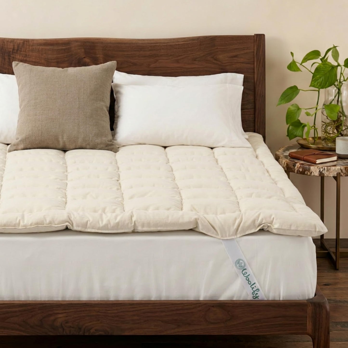 Woolify Organic Merino Wool Mattress Topper 1650 GSM - Pillow Top Mattress Pad, Handmade, Non-Toxic, Cooling and Hypoallergenic Wool Topper for Back Pain Relief (Twin XL)