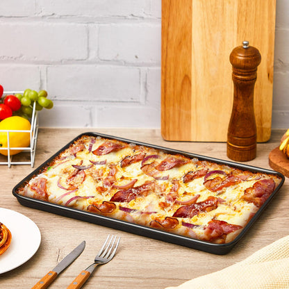RimCereal 2 Pcs 17 Inch Grandma Style Pizza Pan Hard Rectangular Black Non Stick Sicilian Style Carbon Steel Pizza Pan Dish Pre Seasoned Bakeware Kitchenware