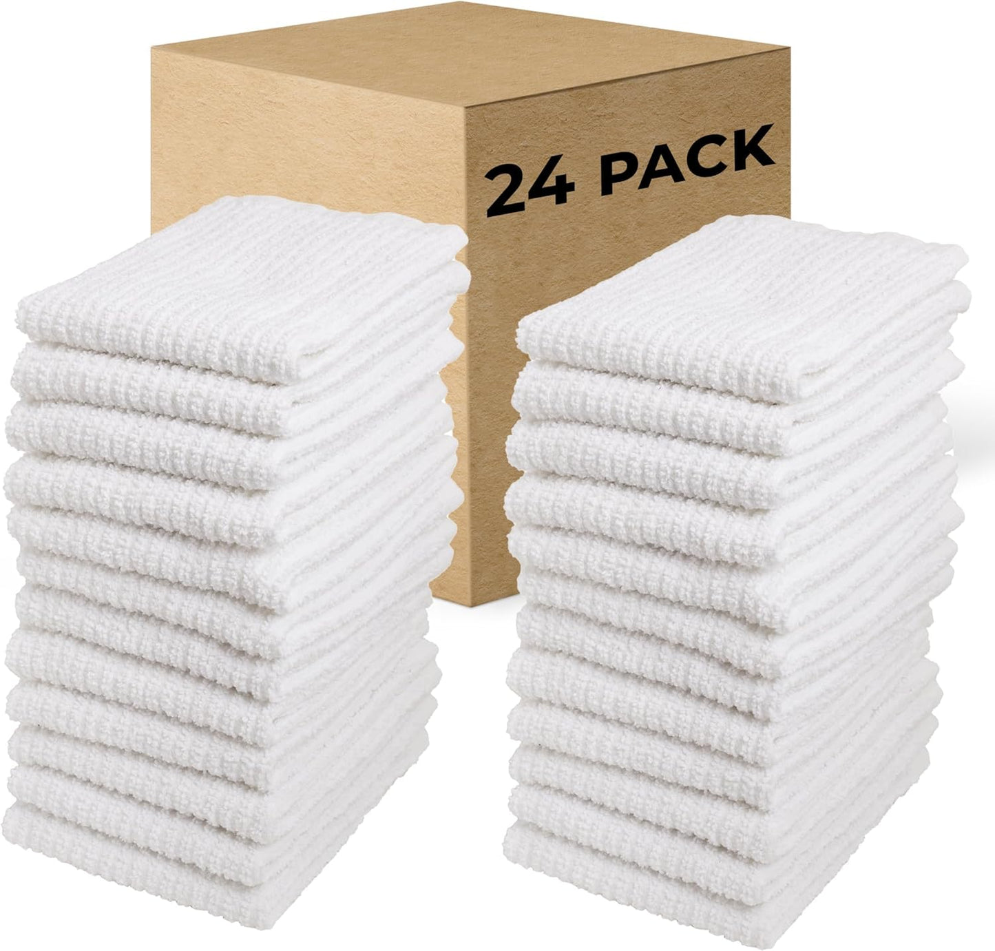 12" 12", 100% Set 24, Living Fashions Bar Mop Cleaning Kitchen Dish Cloth Towels x Cotton, Machine Washable, Everyday
