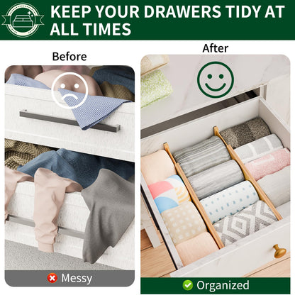 Dunruz Bamboo Drawer Dividers 2.6" High,17"-20" Adjustable Spring Loaded Clothes Drawer Organizers for Kitchen, Dresser, Bathroom, Bedroom and Office