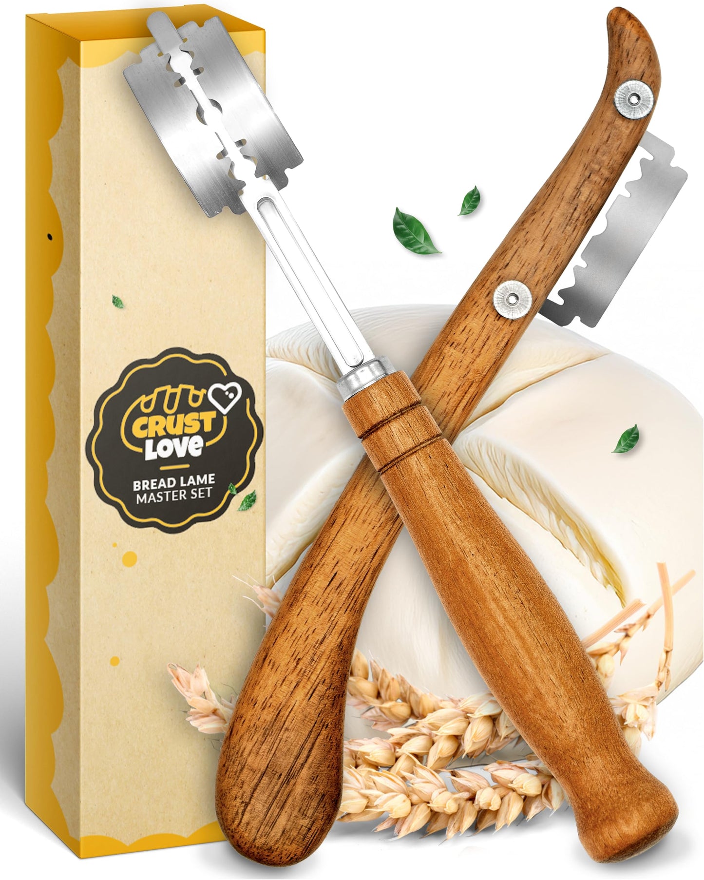 CRUSTLOVE 2pcs Set Bread Lame with 5 Blades – Sourdough Scoring Tool Set with Straight & Curved Scoring Knife for Sourdough and Bread Baking, Dough Scorer, Bread Scoring Tool, Bread Baking Supplies