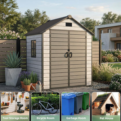 EHHLY Outdoor Storage Shed 6x4.4 FT, Resin Shed with Floor, Window & Vents, Waterproof Plastic Shed with Lockable Door for Backyard, Patio, Lawn, Gray