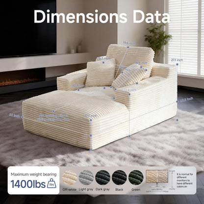 68" Chaise Lounge Chair Indoor, Corduroy Upholstered Boneless Sofa Bed, Deep Seat Sleeper Couch Reading Chairs, Oversized Comfy Cloud Sofas Couches for Living Room, Bedroom (Beige, Oversized)