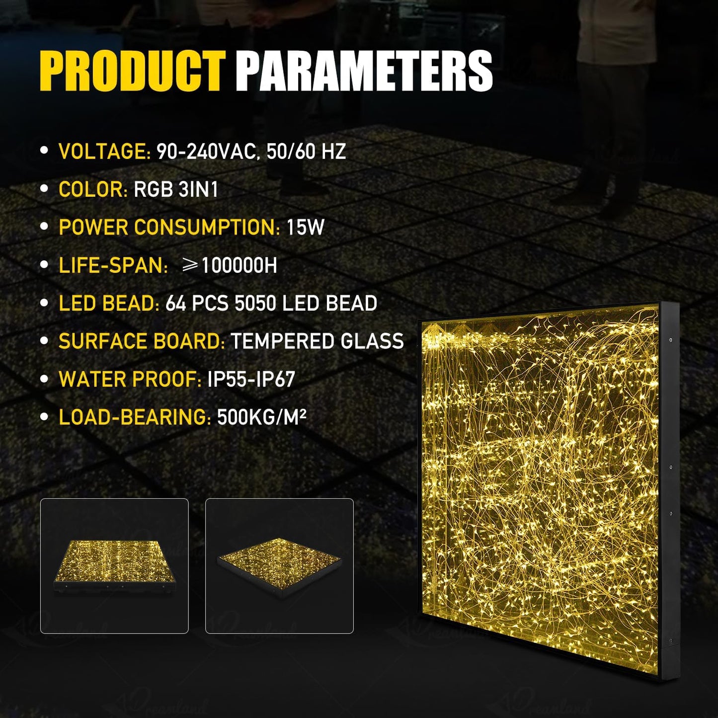 MOKA SFX 3D Mirror Gold Led Dance Floor Panels with Filght Case Nightclub Decoration Wedding Party Dancing Floor Tiles 8.2ft x 8.2ft 25pcs/lot (Magnetic)