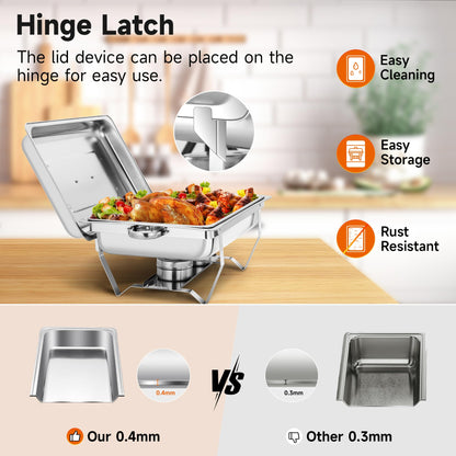 Rengue 9.5 QT Chafing Dishes, 4 Pack High Premium Stainless Steel Complete Set, Rectangular Chafing Dish Buffet Set, Heating and Cooling Chafing Dish for Gatherings Banquet, Buffet, Party, Wedding