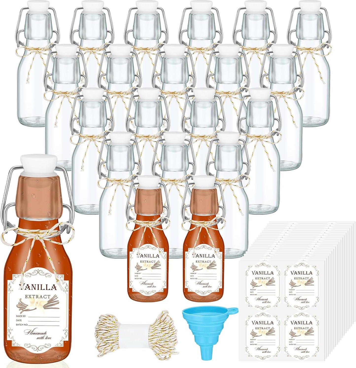20 Pack Favors(Clear,4oz) Queekay Mini Swing Top Glass Bottles for Vanilla Extract Homemade Olive Oil Bottles with Lids