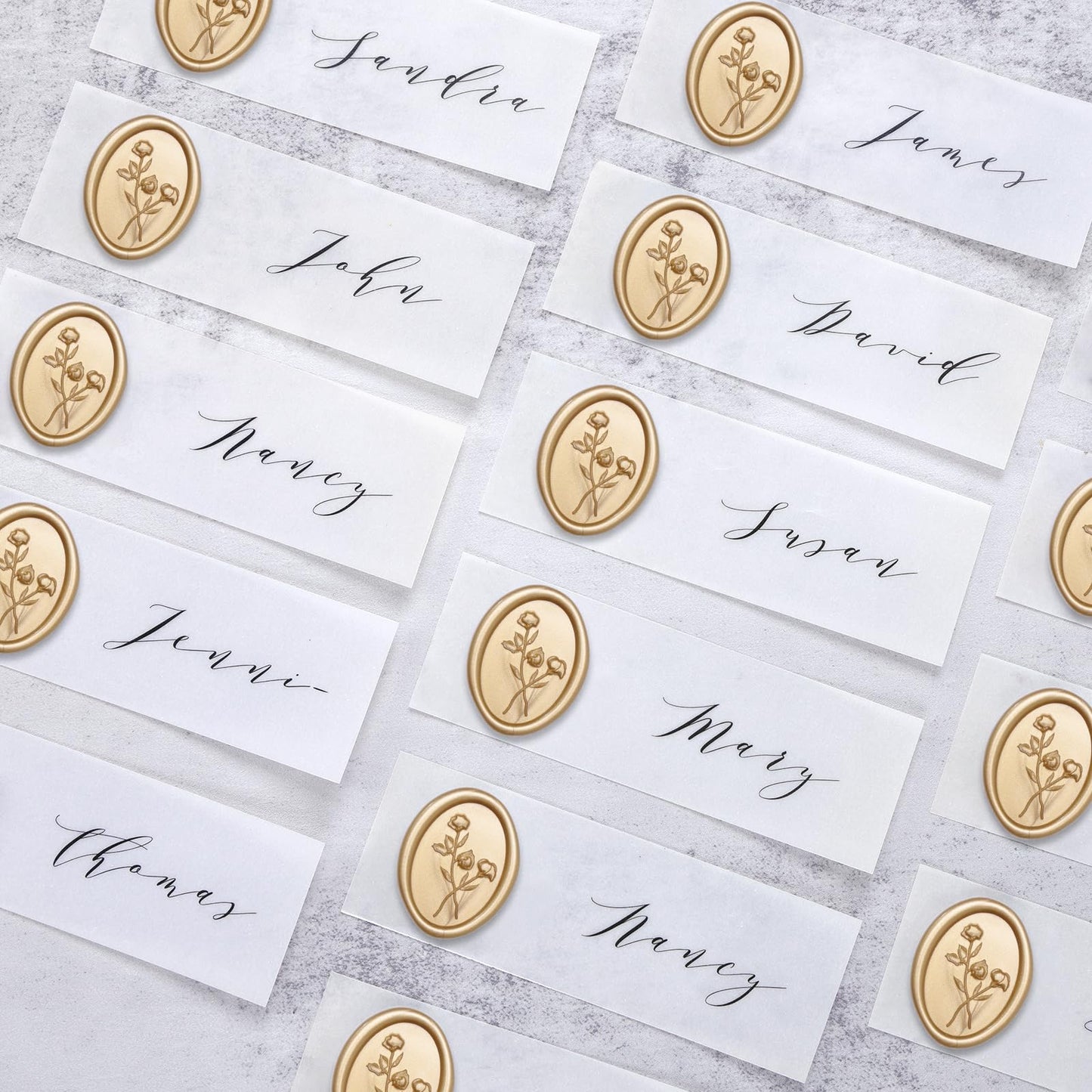 UNIQOOO Wax Seal Stickers - 3D Flower Oval Shape Wedding Invitation Envelope Seal Stickers, 50 Pcs Self- Adhesive Prosecco Metallic Light Gold Sticker, Perfect for Invitation, Christmas, Gift