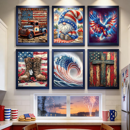 Clendo 6 Pack Independence Day Diamond Art Kits for Adults - 4 of July Patriotic Diamond Painting for Adults, Full Drill 5D Diamond Dots Gem Painting Kit for Wall Home Decor Arts Craft 12x16 inch