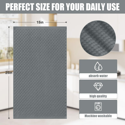 Homaxy 100% Cotton Terry Kitchen Towels(15" x 25", 6 Pack), Soft and Super Absorbent Dish Towels, 380 GSM Reusable Tea Towel with Hanging Loop, Pineapple Grid Designed, Dark Grey