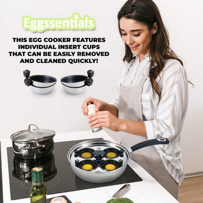Eggssentials Pancake Batter Dispenser - Poached Egg Maker, Stainless Steel Egg Poaching Pan
