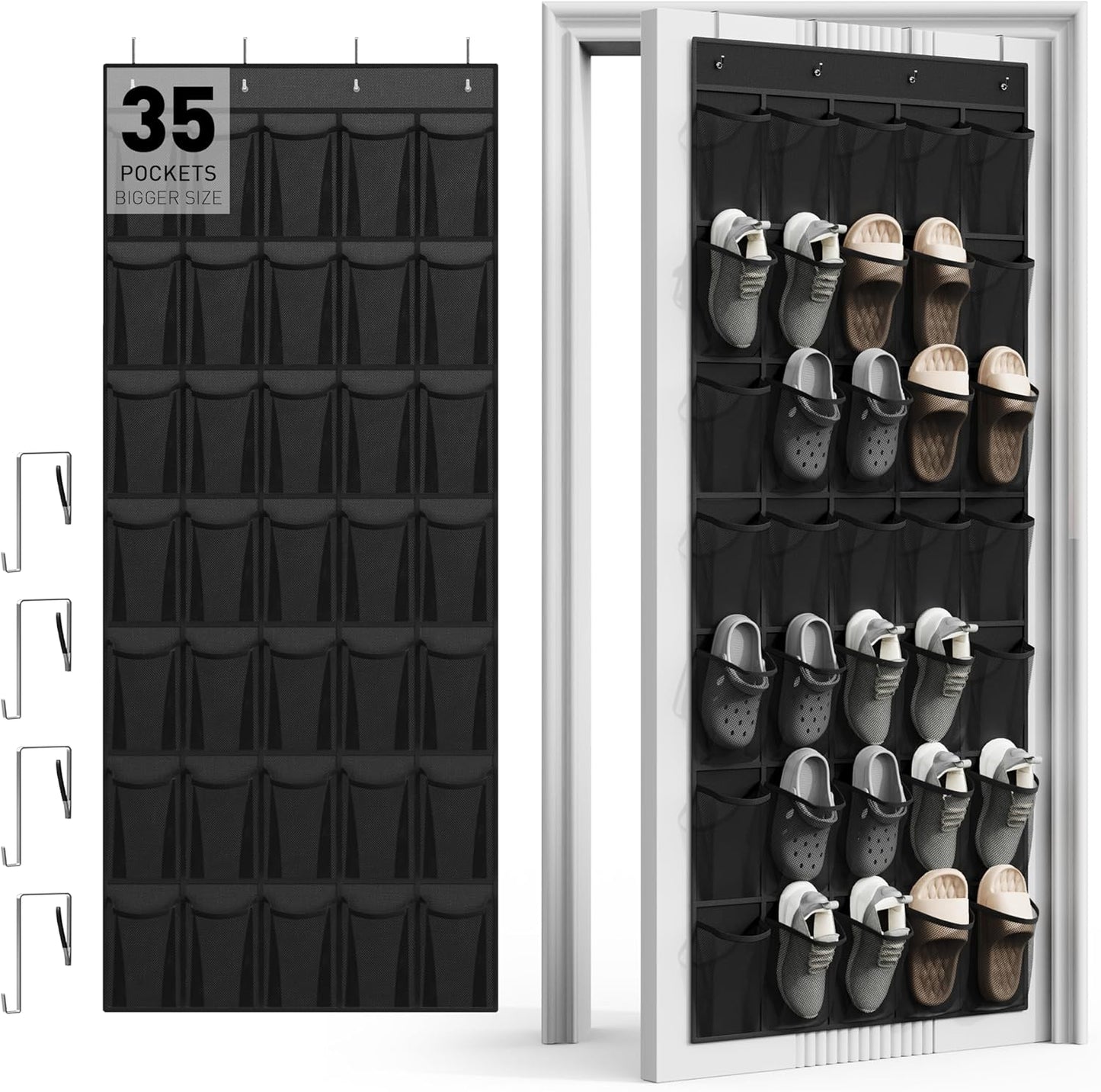 WVM 35 4 Closet Over The Door Shoe Organizer with Breathable Mesh Pockets, Hanging Shoe Organizer for Door with Metal