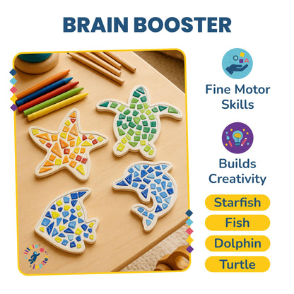 Little Jupiter DIY Mosaic Kit - Builds 4 Different Sea Mosaic Art Pieces - The Perfect Arts and Crafts for Girls and Boys Ages 8-12 - Kids Art Set Activity for Birthdays, Christmas, Holidays, & More