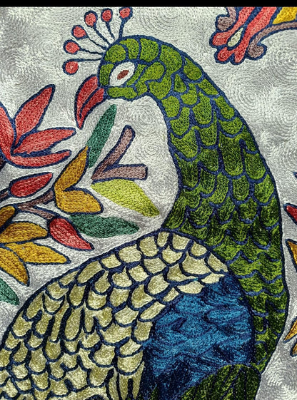 Kashmir Handmade Chain Stitch Peacock Wall Tapestry, Silk and Cotton on Canvas, 2.5 x 4 ft, Multicolor Floral Design Pack of 01