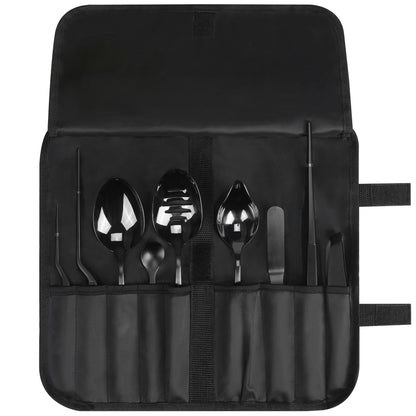 Recsrdce 9-Piece Professional Culinary Plating Set, Black Stainless Steel Chef Tools with Storage Roll & Cleaning Cloth, Ideal for Food Presentation & Fine Dining