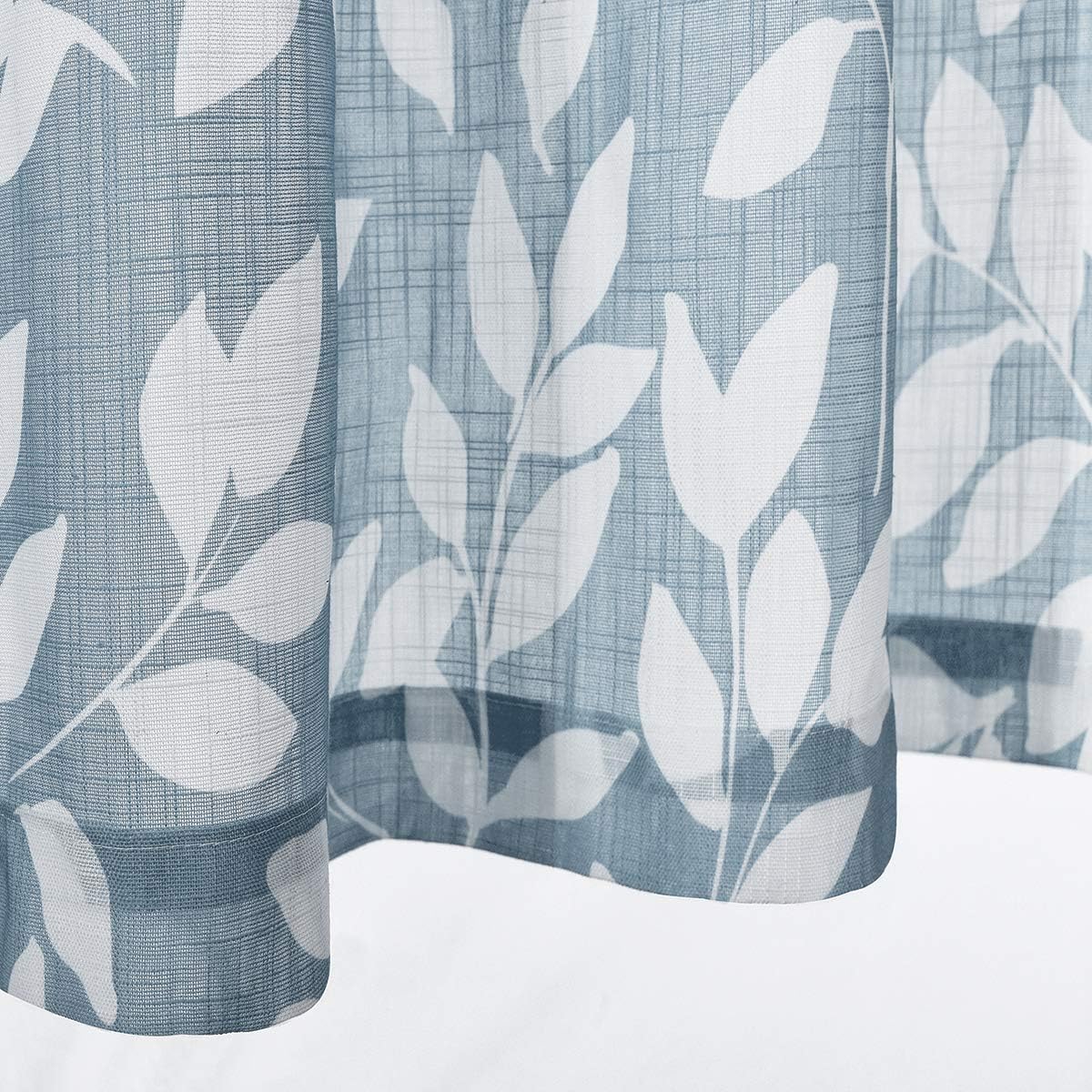 Treatmentex Blue Kitchen Tier Curtains, 24" Short White Leaf Print Café Curtains, 2 Panels