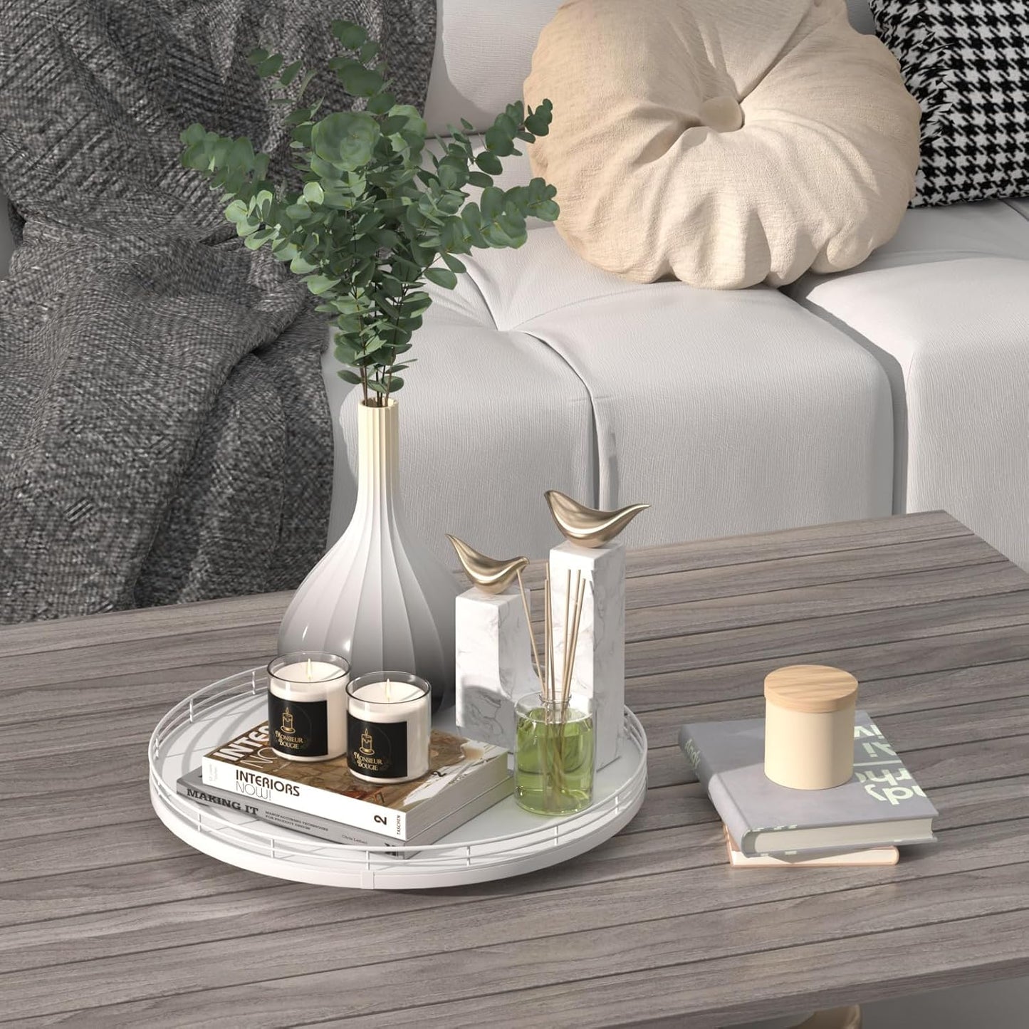 13" Counter Oak Wood Decorative Tray for Home Decor, Tray for Coffee Table Decor Perfume Nightstand Vanity Bathroom