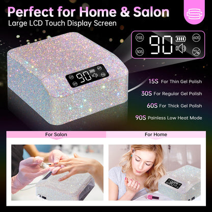CHRISTINE SHELLY H20 UV Nail Lamp for Gel Nail Polish 96W, Plug-in LED Nail Light Professional Nail Dryer & 505 Powerful 1000PA Nail Dust Collector, Rechargeable Dust Collector Nail Tech