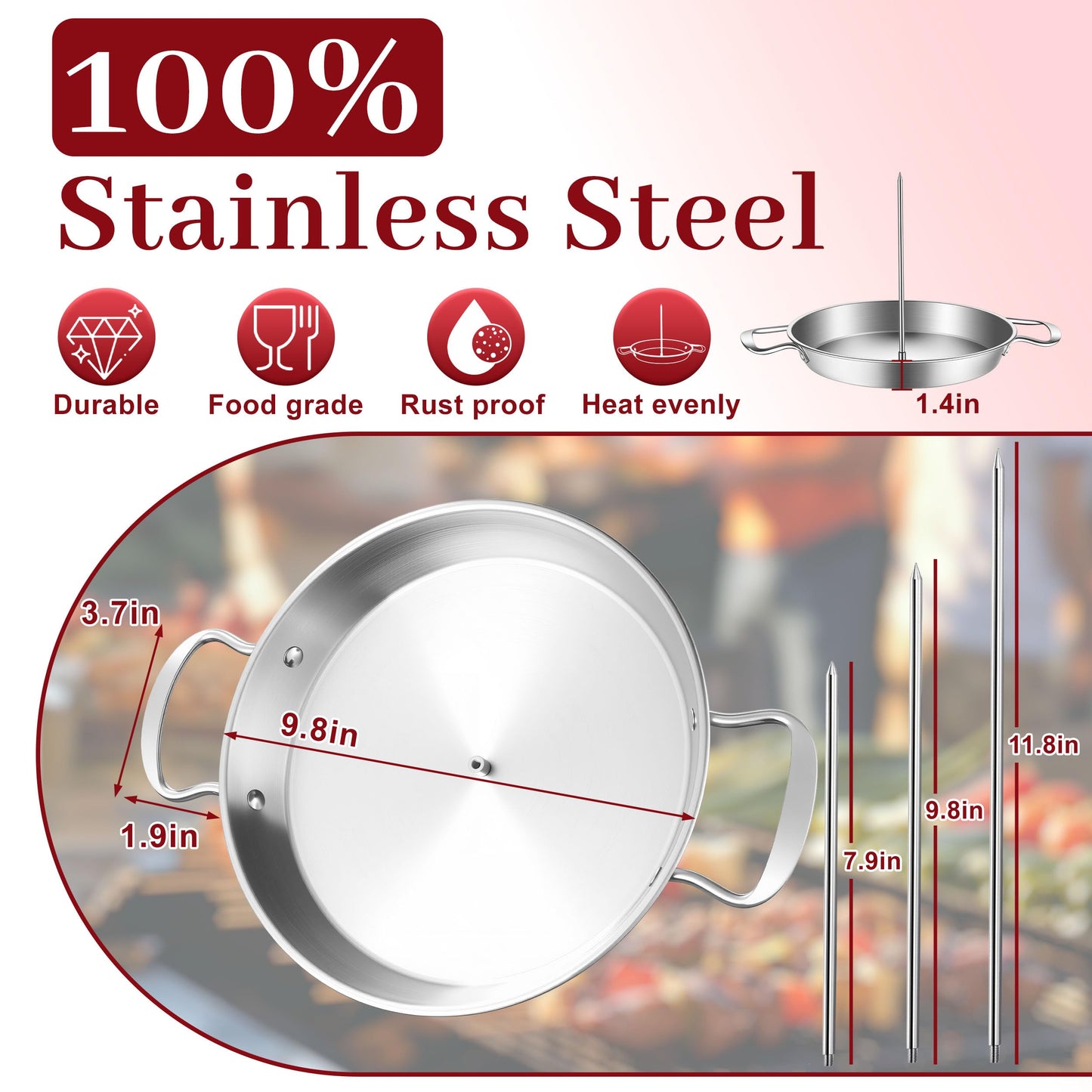 Al Pastor Skewer for Grill, HaSteeL Stainless Steel Shawarma Pan, Vertical Skewer Stand with 3 Removable Spikes(8"/10"/12") & Brush, Ideal for Tacos Al Pastor, Gyros, Shawarma Kebabs, Dishwasher Safe