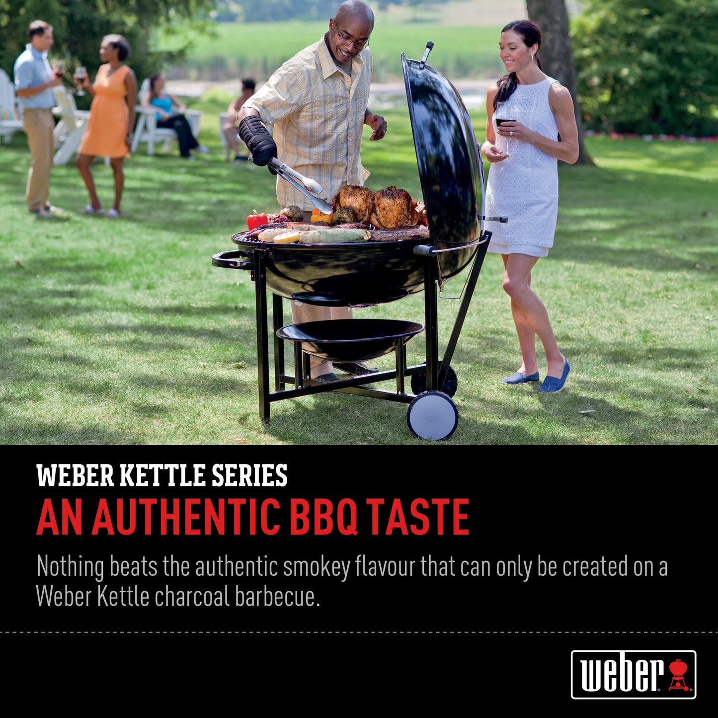 Weber The Ranch Charcoal Kettle Grill, 37" – Massive Outdoor BBQ Grill with Stainless Steel Hinged Cooking Grate, Tuck-Away™ Lid Holder & Porcelain‑Enameled Bowl
