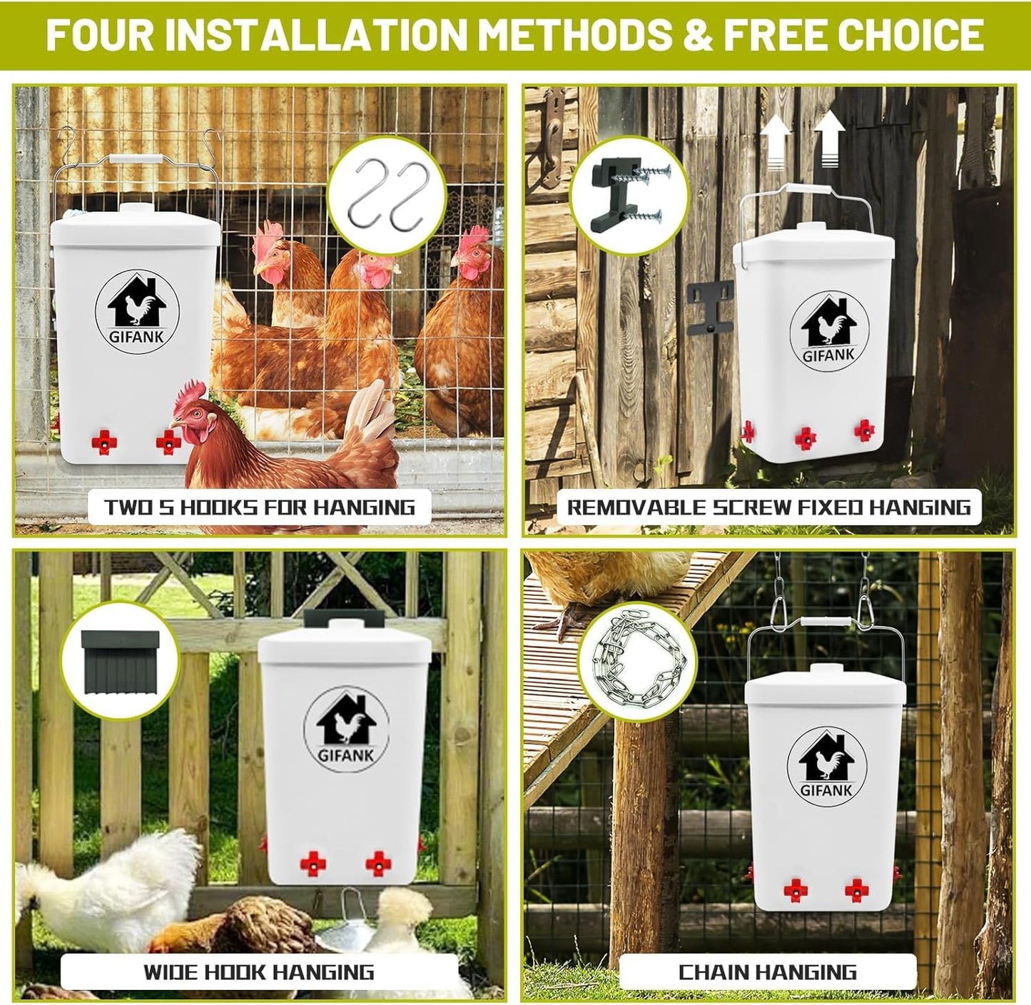 Set,3 Chicken Feeder and Waterer Gallon Automatic Chicken Feeder No Waste,Hanging Poultry Kit with Chicken Waterer