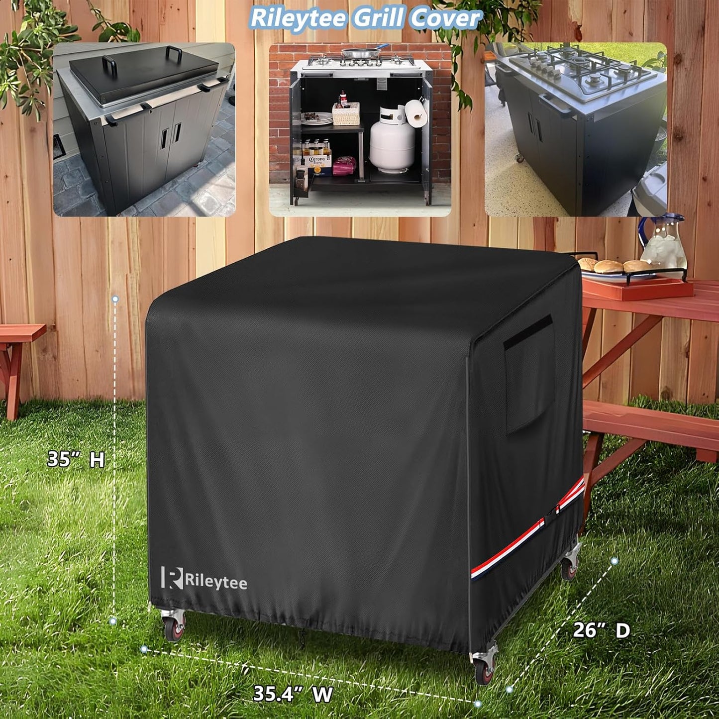600D 3-Shelf Cart,Black,35.4" 26" 35" Tacoma Grill Table Covers,Outdoor Dining Cart Cover for Feasto Dining Cart,Heavy