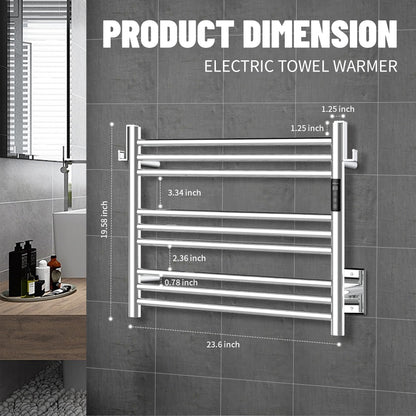 K&KALONZO Towel Warmer for Bathroom, Wall-Mounted 9-Bar Heated Towel Rack with Built-in Timer, Waterproof Electric Towel Heater, Support Plug-in and Hardwired, Polished, EL13S