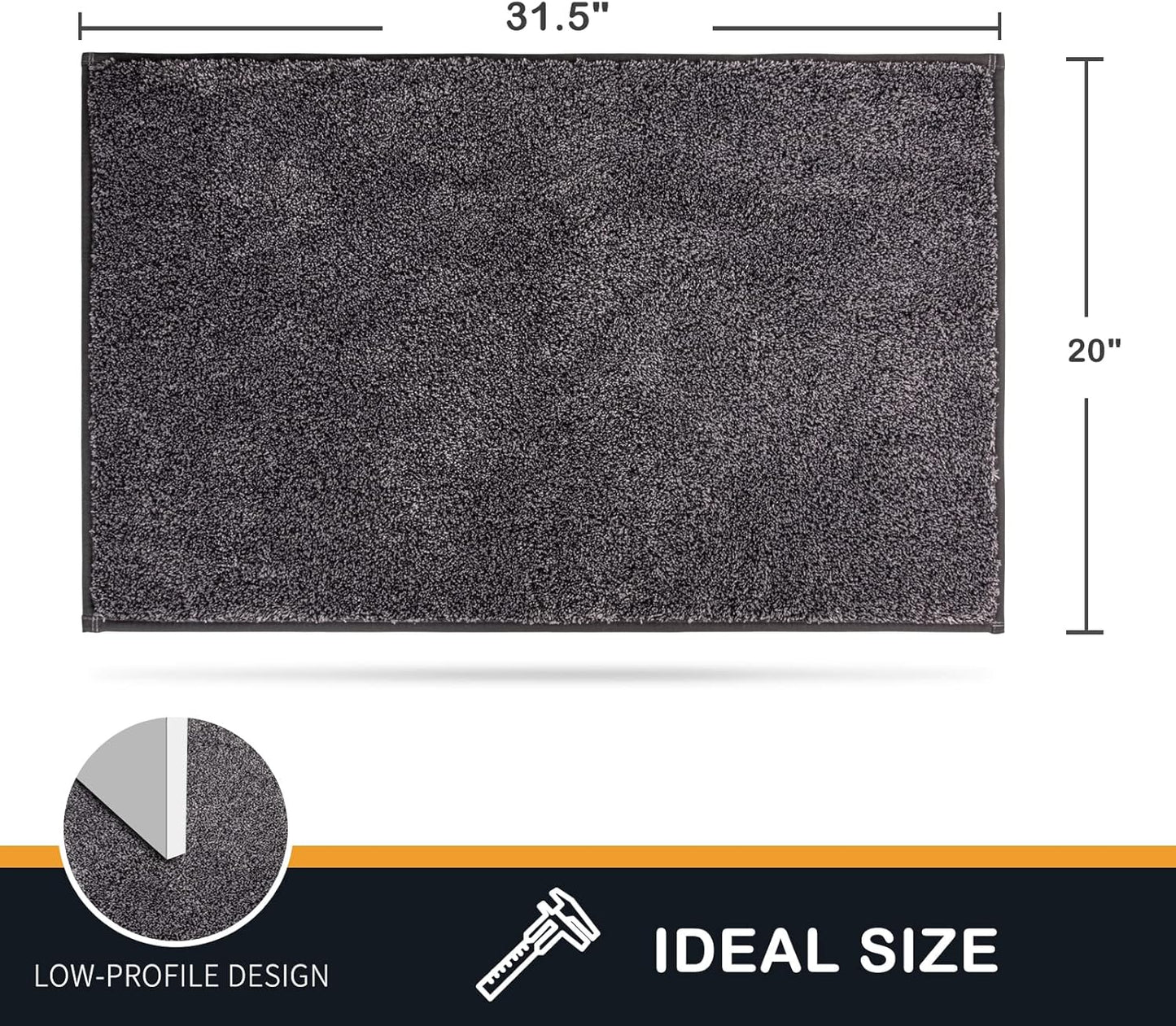PURRUGS Non-Slip Dirt Trapper Door Mat 20" x 31.5", Machine Washable Entry Rug, Light Grey-Dark Grey