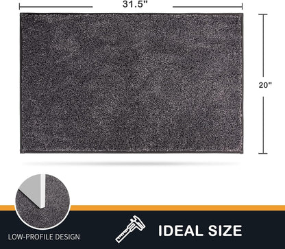 PURRUGS Non-Slip Dirt Trapper Door Mat 20" x 31.5", Machine Washable Entry Rug, Light Grey-Dark Grey