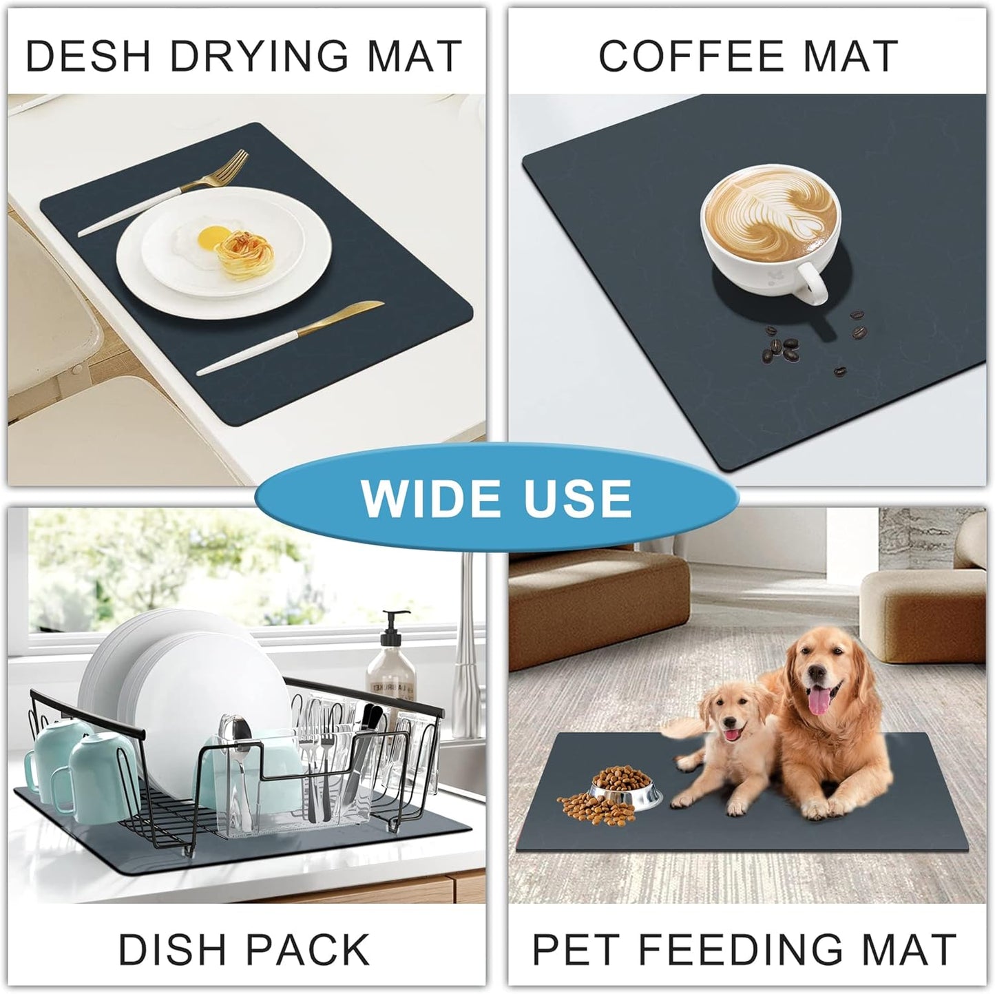 Golener Coffee Maker Rug, Coffee Bar Decor for Coffee Station, Non-slip Material Keeps Dish in Place, Marble Navy