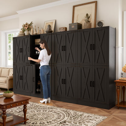 Unikito 71" Tall Kitchen Pantry Cabinet with Farmhouse Barn Doors and Storage Drawer, 4 Adjustable Shelves, Freestanding Cupboard for Kitchen, Dining Room, Living Room, Utility Room, Black 2 Pack