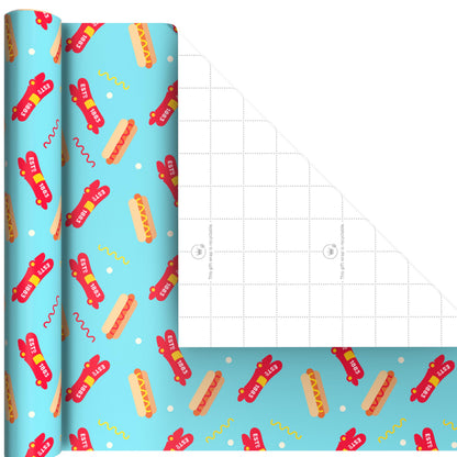 Hallmark Heinz Wrapping Paper Mini Rolls, 3-Pack (Ketchup, Mustard, Hotdogs, Wienermobile) for Birthdays, Graduations, Father's Day, Celebrations, Any Occasion - 45 Sq. Ft. Total