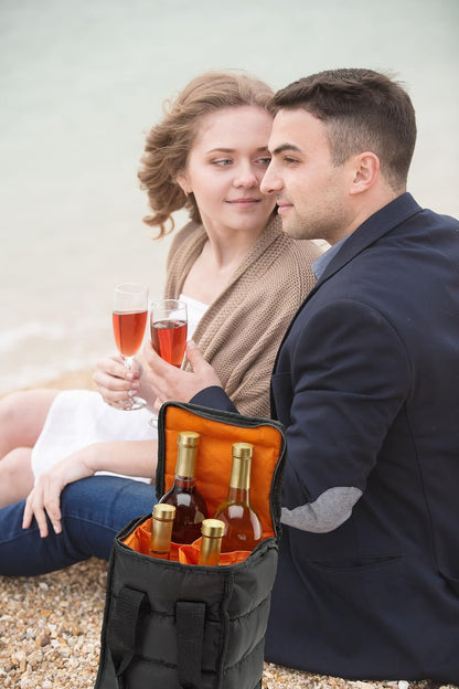 Wine Carrier Tote Bag with 4 Bottle Pockets, Attractive Wine Bag with Thick Padding, Zipper, Easy Carry Handles