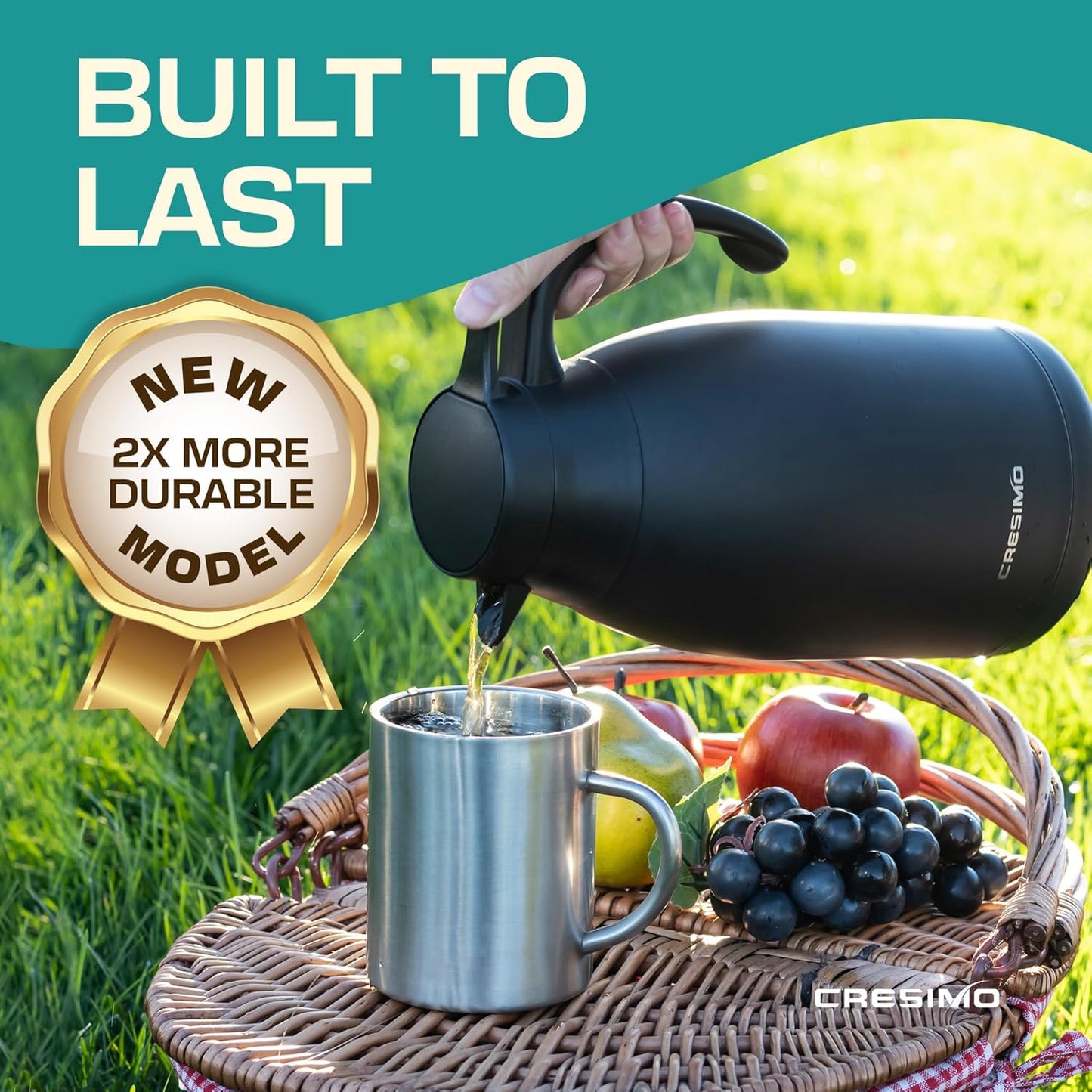 Thermal Coffee Carafe, 68 Oz - Black Stainless Steel, Durable & Easy to Pour, Keeps Drinks Hot for 12 Hours & Chilled