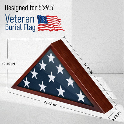 Meryndou Flag Display Case for 5x9.5 Burial Flag - Veteran Flag Display Box - Solid Wood - Military Memorial Shadow Box Frame for Wall or Tabletop - Red