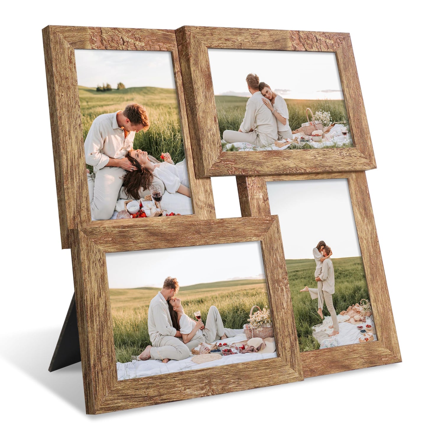 YESKAY 4x6 Collage Picture Frames Set of 1, Multi Family Photo Frame with Real Glass, Displays Four 4x6 Photo, Wall Decor Wall Hanging or Tabletop, Distressed Brown