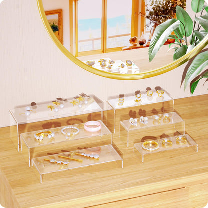 NIUBEE Acrylic Display Riser, 6 Pcs 12" Large Acrylic Risers, 2 Set Clear Rectangular Stands for Candy Dessert Cupcakes, Collectibles Display Stands Shelf for Display for Funko POP Figures