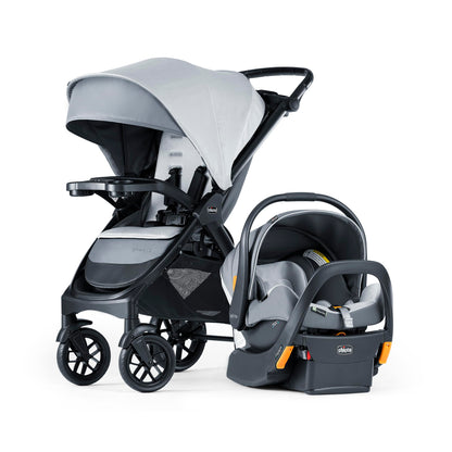 Chicco Bravo LE ClearTex 3-in-1 Trio Travel System, Bravo LE Quick-Fold Stroller with KeyFit Max ClearTex Infant Car Seat and Base, Atlas/Grey