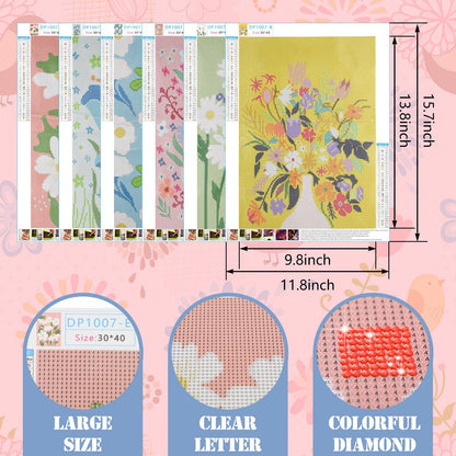 Trandraft 6 Pcs Diamond Art Paintings Kits 12 x 16 Inch Floral Diamond Art Accessories for Adults Wild Flowers Gem 5D DIY Crafts Aesthetic Wall Decor for Home